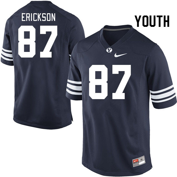 Youth #87 Ethan Erickson BYU Cougars College Football Jerseys Stitched-Navy - Click Image to Close